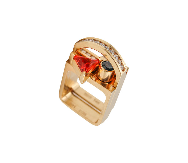 -Robert Trisko Rings Trio In 14Kt Gold With 3.25 Ctw Diamonds Sapphires And Spessartite