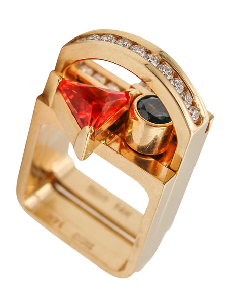 -Robert Trisko Rings Trio In 14Kt Gold With 3.25 Ctw Diamonds Sapphires And Spessartite