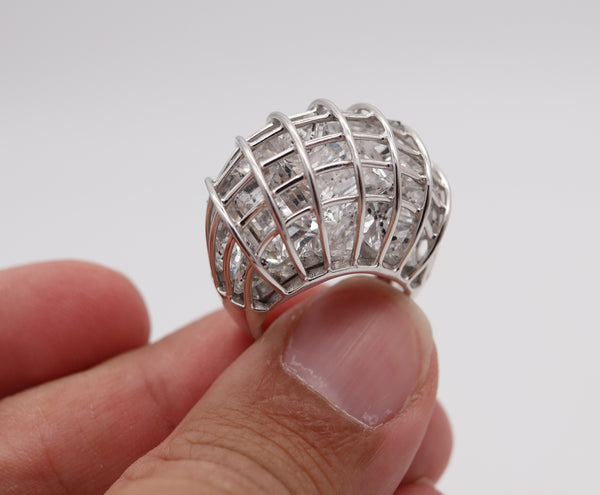 VERDURA Milano Caged Cocktail Ring In 18Kt White Gold With 25 Rock Quartzes