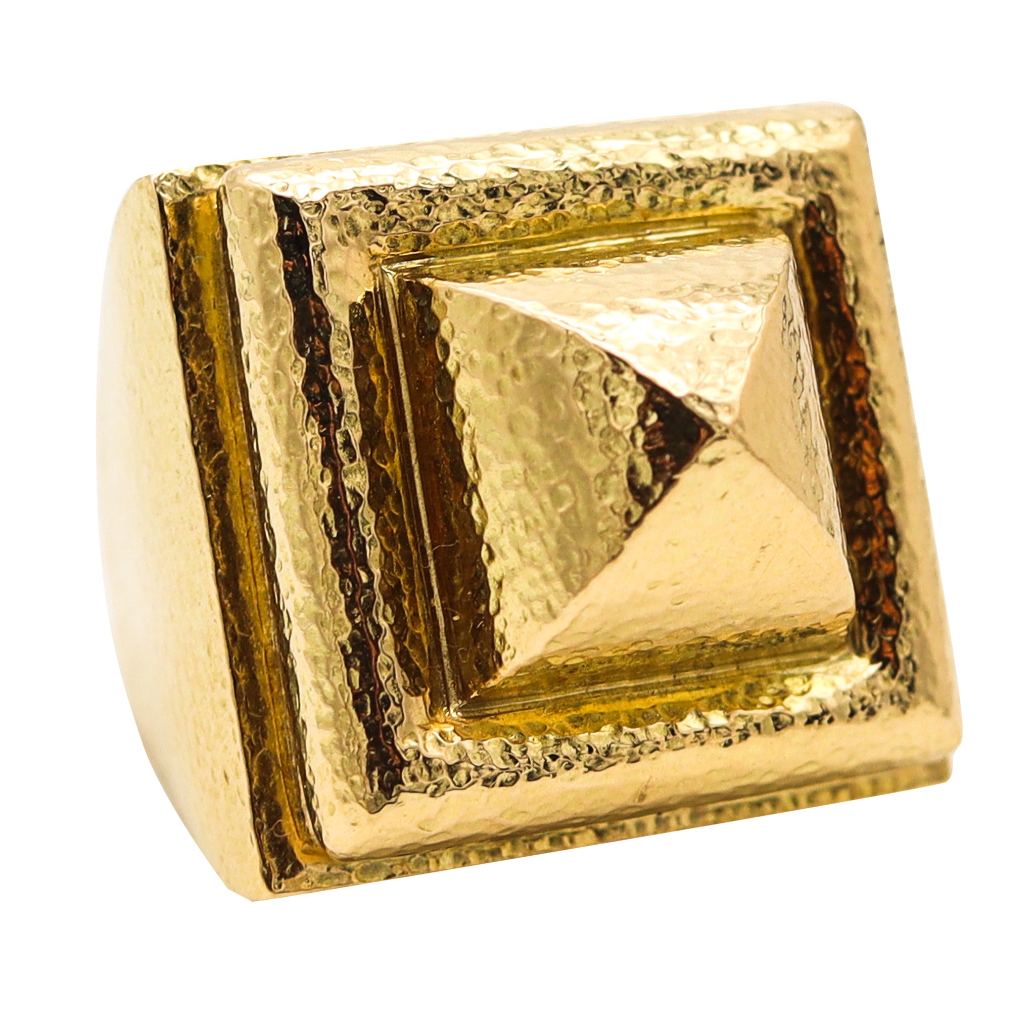 DAVID WEBB Massive Architectural Geometric Cocktail Ring In Solid 18Kt Yellow Gold