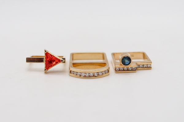 -Robert Trisko Rings Trio In 14Kt Gold With 3.25 Ctw Diamonds Sapphires And Spessartite