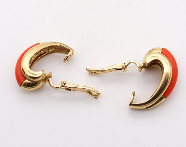 MODERNIST 1970 Convertible Clips Earrings In 18Kt Yellow Gold With Coral & Onyx