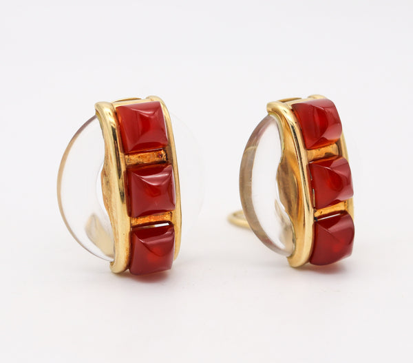 CARTIER 1973 By Aldo Cipullo Clips On Earrings In 18Kt Gold Rock Crystal & Carnelians