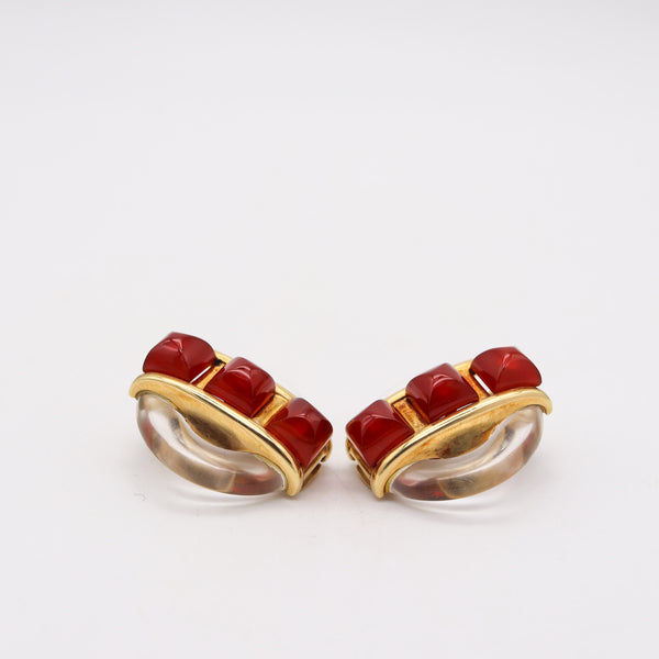 CARTIER 1973 By Aldo Cipullo Clips On Earrings In 18Kt Gold Rock Crystal & Carnelians
