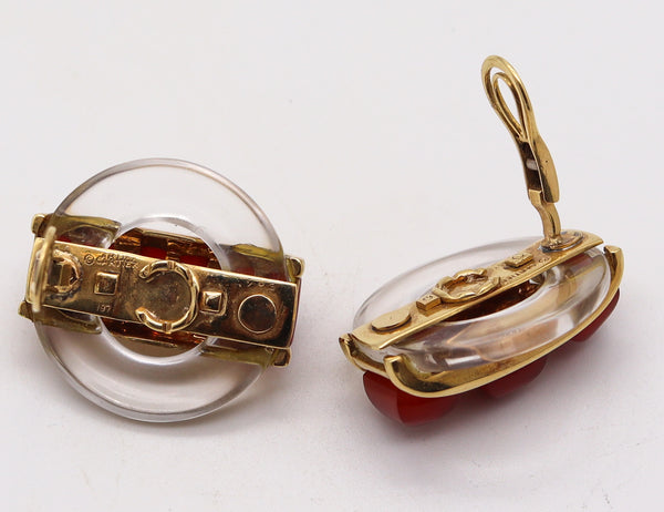 CARTIER 1973 By Aldo Cipullo Clips On Earrings In 18Kt Gold Rock Crystal & Carnelians