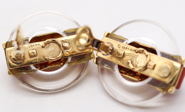 CARTIER 1973 By Aldo Cipullo Clips On Earrings In 18Kt Gold Rock Crystal & Carnelians