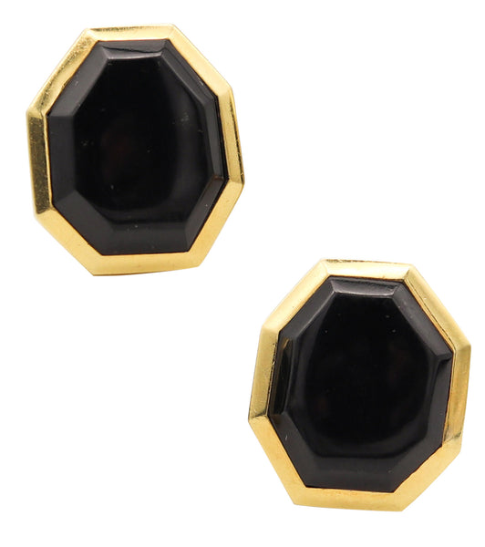 TIFFANY & CO 1980 Angela Cummings Geometric Earrings In 18Kt Gold With Onyx