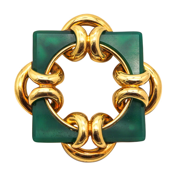 TIFFANY & CO. 1965 Aldo Cipullo Geometric Pendant Brooch In 18Kt Gold Chrysoprase