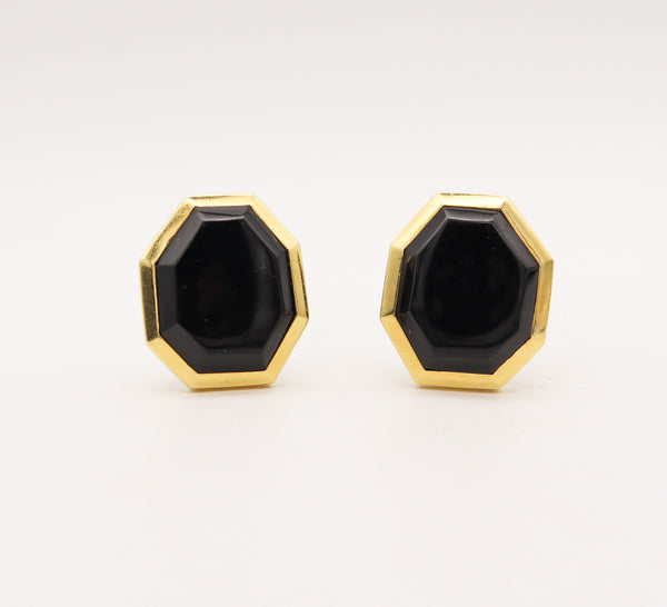 TIFFANY & CO 1980 Angela Cummings Geometric Earrings In 18Kt Gold With Onyx