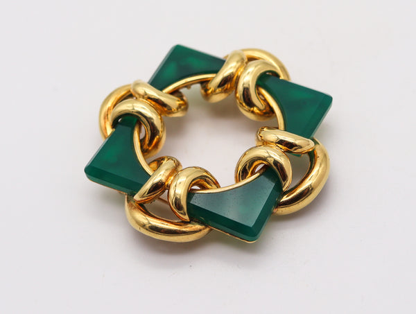TIFFANY & CO. 1965 Aldo Cipullo Geometric Pendant Brooch In 18Kt Gold Chrysoprase