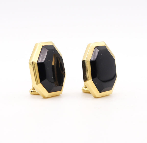 TIFFANY & CO 1980 Angela Cummings Geometric Earrings In 18Kt Gold With Onyx