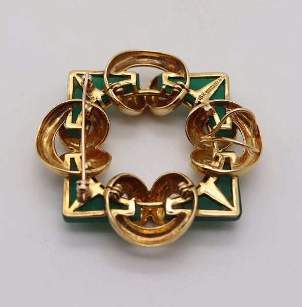 TIFFANY & CO. 1965 Aldo Cipullo Geometric Pendant Brooch In 18Kt Gold Chrysoprase