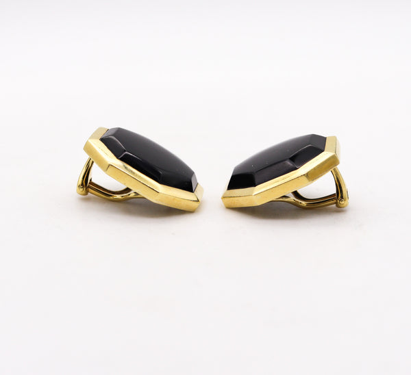 TIFFANY & CO 1980 Angela Cummings Geometric Earrings In 18Kt Gold With Onyx