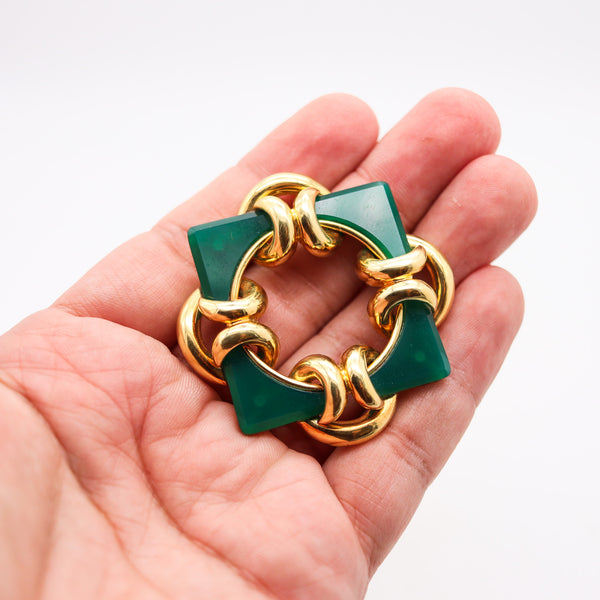 TIFFANY & CO. 1965 Aldo Cipullo Geometric Pendant Brooch In 18Kt Gold Chrysoprase