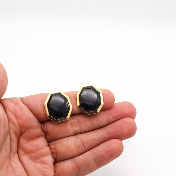 TIFFANY & CO 1980 Angela Cummings Geometric Earrings In 18Kt Gold With Onyx