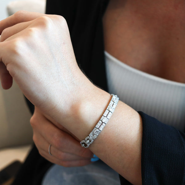 -Tiffany & Co Paris 1925 French Art Deco Platinum Bracelet With 14.06 Ctw In Diamonds