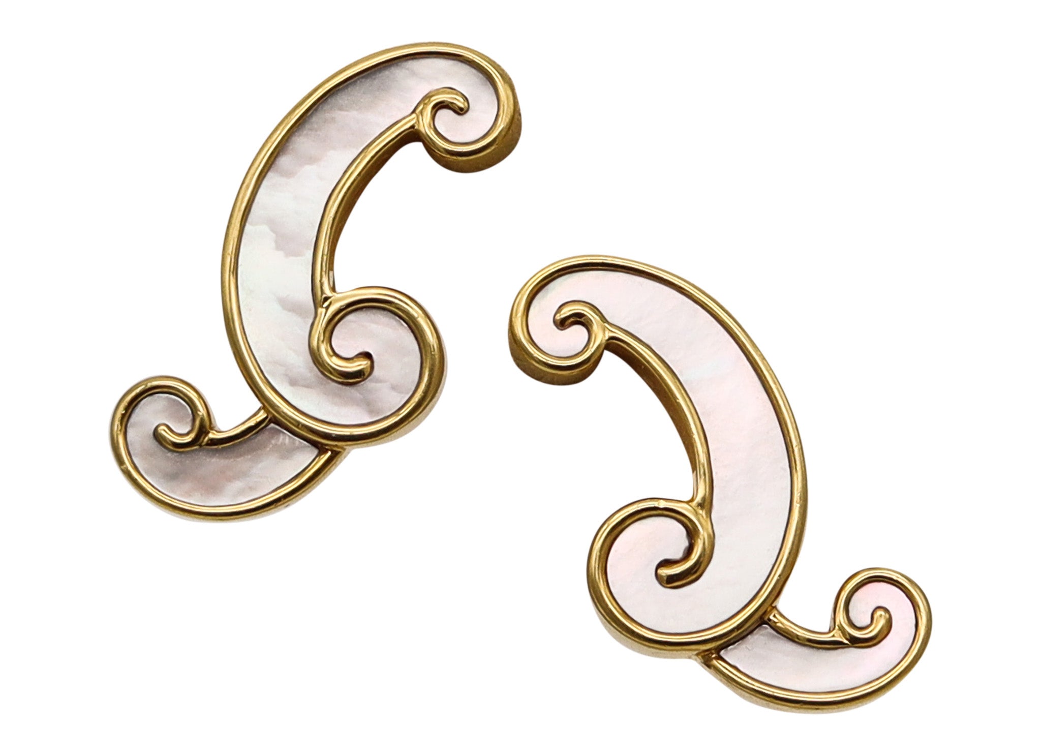 ANGELA CUMMINGS 1980 Free Forms White Nacre Clips-On Earrings In 18Kt Yellow Gold