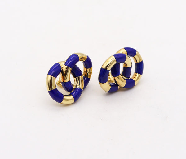 ANGELA CUMMINGS Circled Geometric Clips On Earrings In 18Kt Gold With Lapis