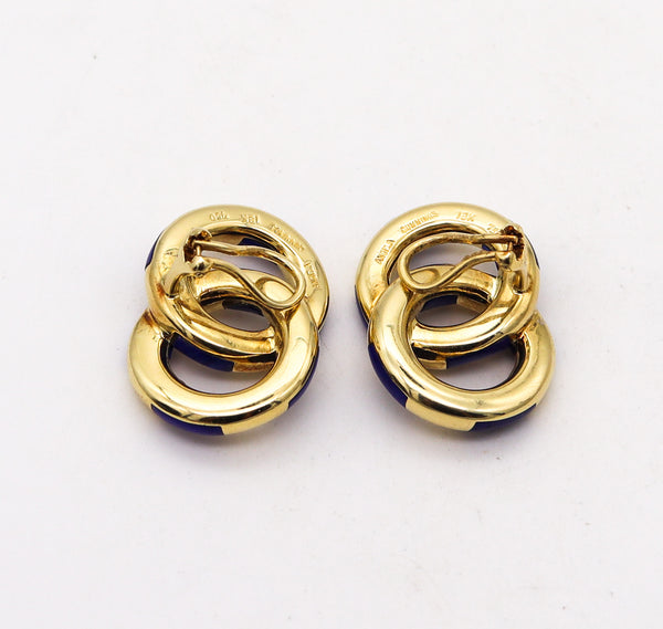 ANGELA CUMMINGS Circled Geometric Clips On Earrings In 18Kt Gold With Lapis