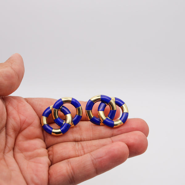 ANGELA CUMMINGS Circled Geometric Clips On Earrings In 18Kt Gold With Lapis