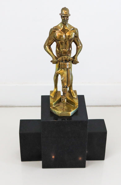 ART-DECO 1930 NYC Allegorical Sculpture of Industry In Gilt Bronze & Black Marble