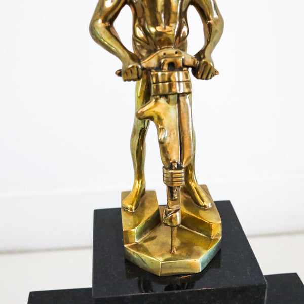 ART-DECO 1930 NYC Allegorical Sculpture of Industry In Gilt Bronze & Black Marble
