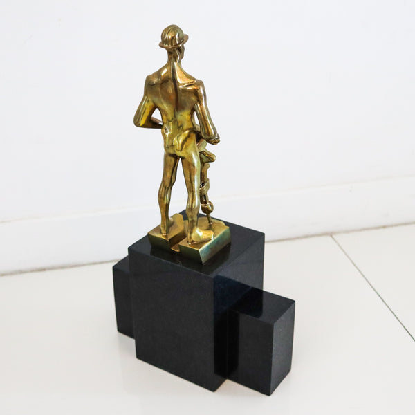 ART-DECO 1930 NYC Allegorical Sculpture of Industry In Gilt Bronze & Black Marble