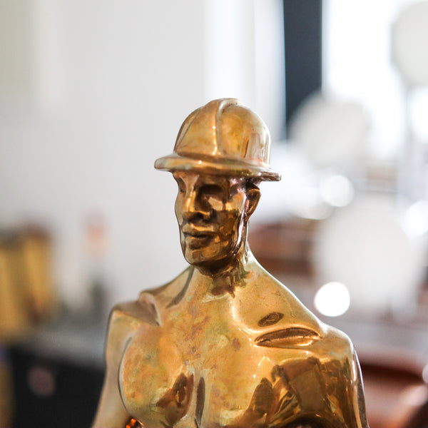 ART-DECO 1930 NYC Allegorical Sculpture of Industry In Gilt Bronze & Black Marble