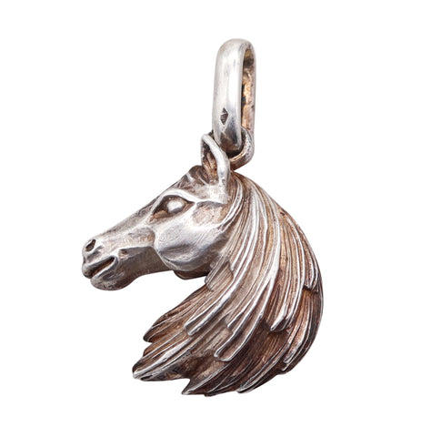 HERMES Paris 1960 Three Dimensional Sculpted Horse Head Pendant In Sterling Silver