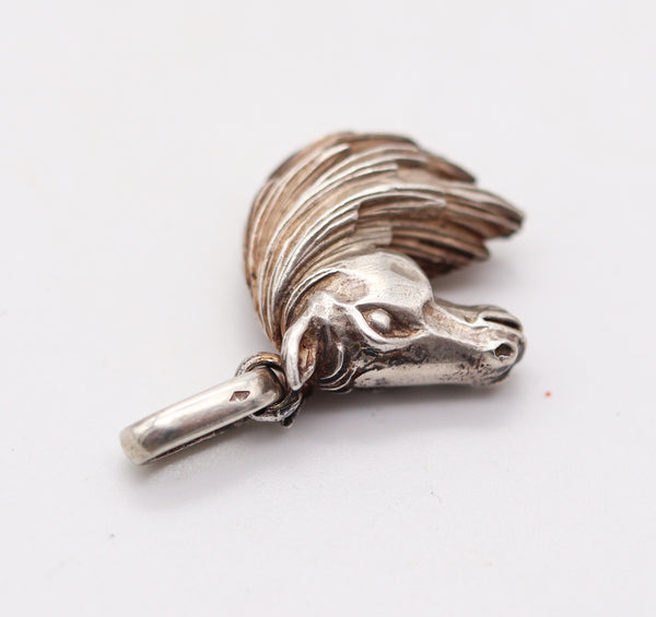 HERMES Paris 1960 Three Dimensional Sculpted Horse Head Pendant In Sterling Silver