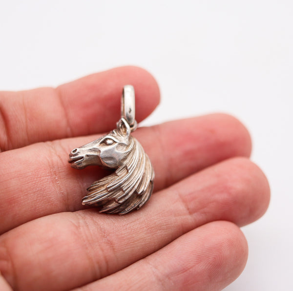 HERMES Paris 1960 Three Dimensional Sculpted Horse Head Pendant In Sterling Silver