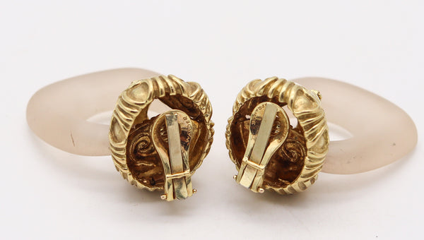 WANDER-FRANCE 1960 Doorknockers Dangle Earrings In 18Kt Gold & Rock Quartzes