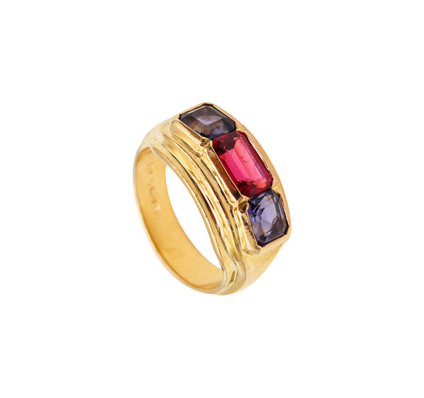 -Bvlgari France Three Gems Ring In 18Kt Gold With 2.18 Ctw In Tourmaline And Iolites