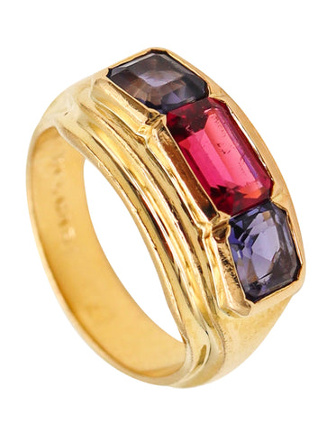 -Bvlgari France Three Gems Ring In 18Kt Gold With 2.18 Ctw In Tourmaline And Iolites