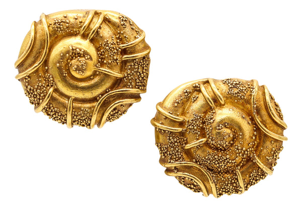 ELIZABETH GAGE Spirals Sculptural Naive Clips-On Earrings In Solid 18Kt Yellow Gold