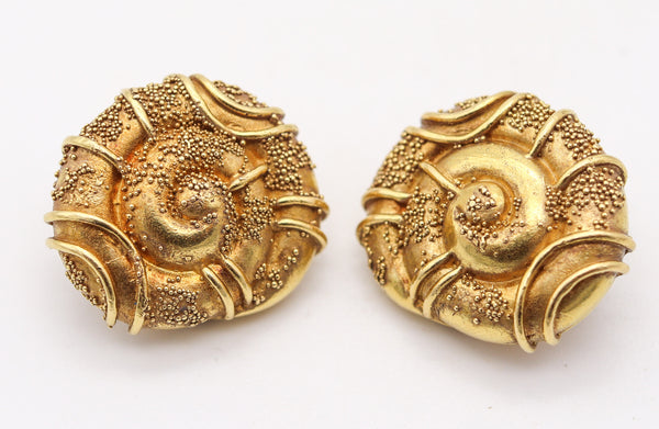 ELIZABETH GAGE Spirals Sculptural Naive Clips-On Earrings In Solid 18Kt Yellow Gold
