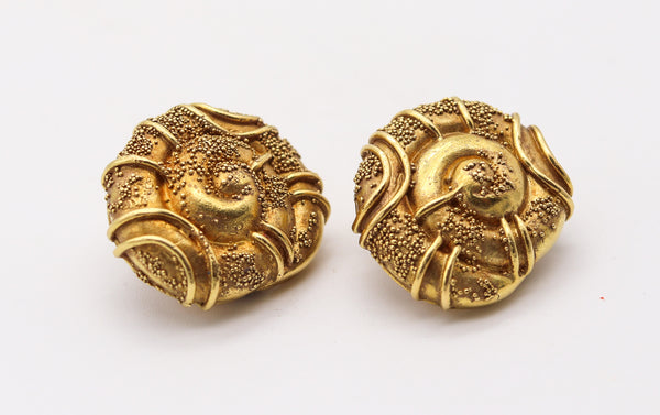 ELIZABETH GAGE Spirals Sculptural Naive Clips-On Earrings In Solid 18Kt Yellow Gold