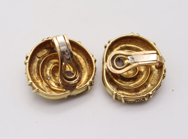 ELIZABETH GAGE Spirals Sculptural Naive Clips-On Earrings In Solid 18Kt Yellow Gold
