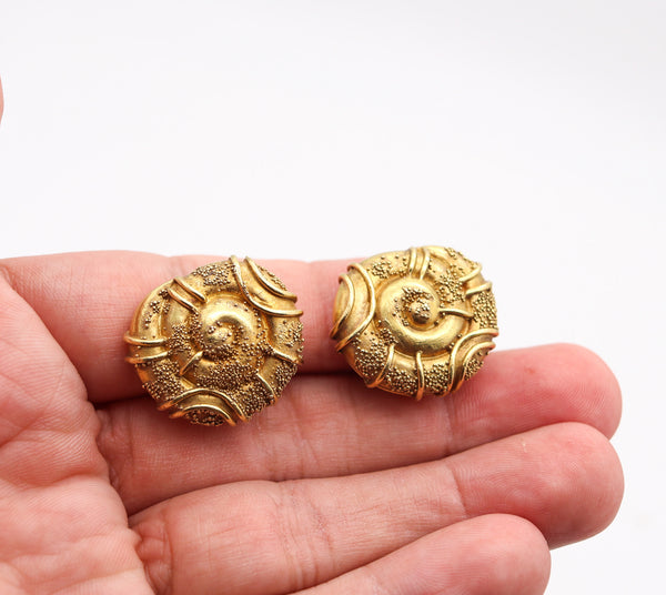 ELIZABETH GAGE Spirals Sculptural Naive Clips-On Earrings In Solid 18Kt Yellow Gold