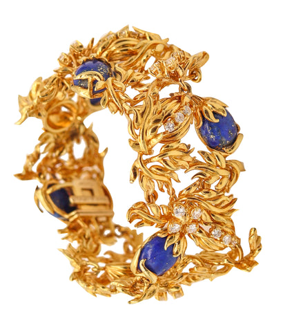 CARTIER 1970 Aldo Cipullo Bracelet In 18Kt Yellow Gold With Lapis & VS Diamonds