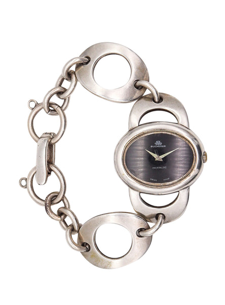 -Bucherer Geneve 1960 Retro Modernist Ladies Wristwatch In Solid Sterling Silver