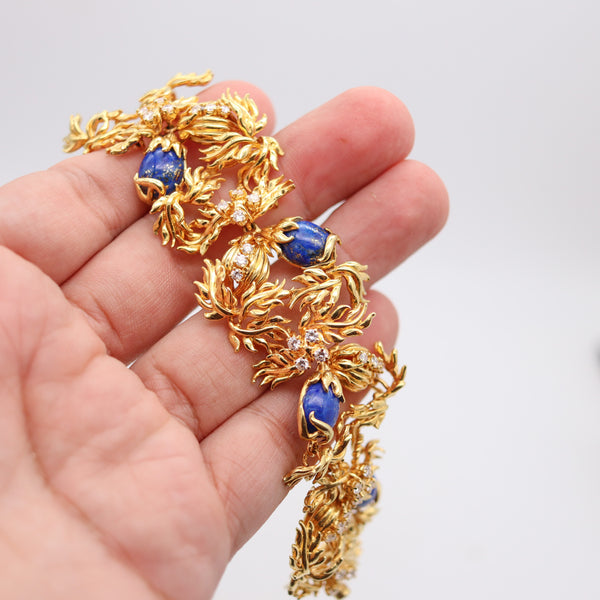 CARTIER 1970 Aldo Cipullo Bracelet In 18Kt Yellow Gold With Lapis & VS Diamonds
