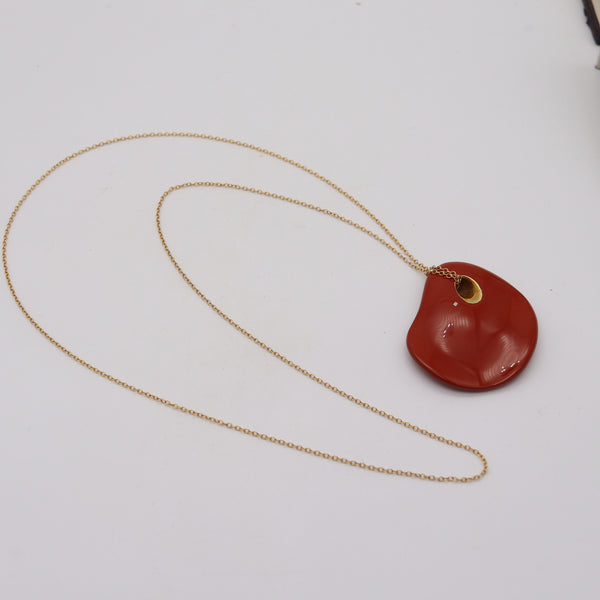 TIFFANY & CO. 1977 Elsa Peretti Jasper Touchstone Pendant Necklace In 18Kt Gold