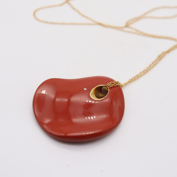 TIFFANY & CO. 1977 Elsa Peretti Jasper Touchstone Pendant Necklace In 18Kt Gold