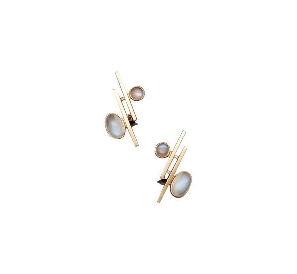 -John Victor Rørvig 1965 Geometric Earrings In 18kt Gold With Four Moonstones