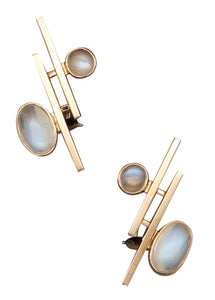 -John Victor Rørvig 1965 Geometric Earrings In 18kt Gold With Four Moonstones