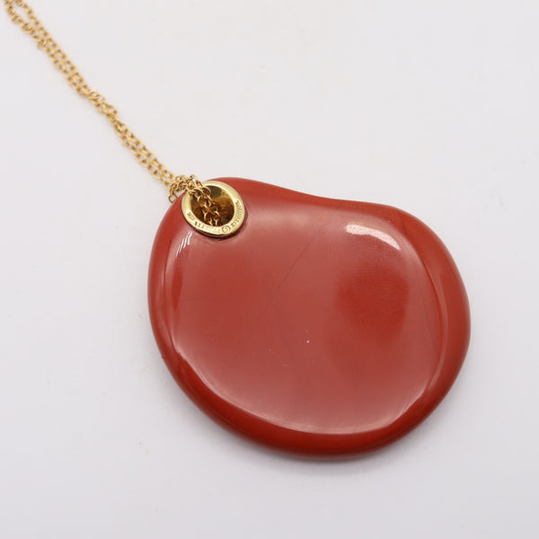 TIFFANY & CO. 1977 Elsa Peretti Jasper Touchstone Pendant Necklace In 18Kt Gold