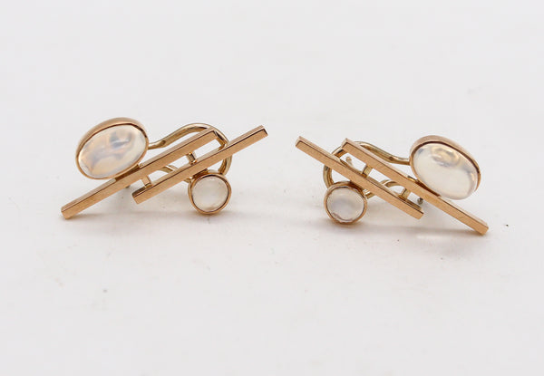 -John Victor Rørvig 1965 Geometric Earrings In 18kt Gold With Four Moonstones