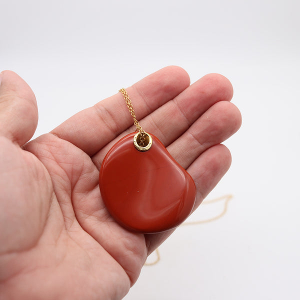 TIFFANY & CO. 1977 Elsa Peretti Jasper Touchstone Pendant Necklace In 18Kt Gold