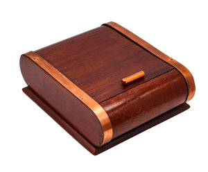 LANCEL PARIS 1937 Art Deco Mechanical Roller Desk Box Mahogany Wood & Copper